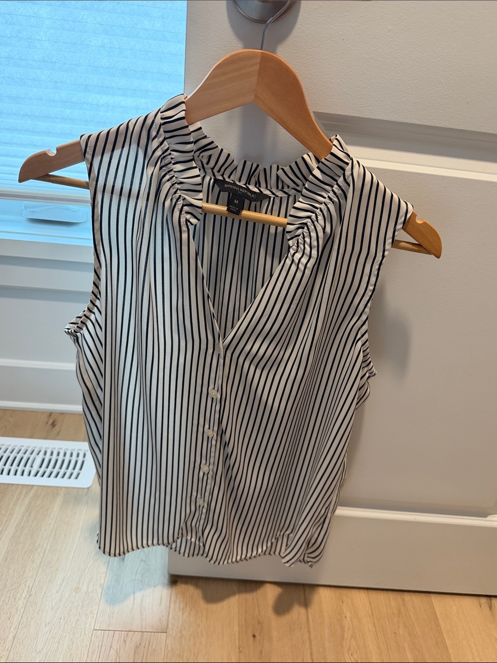 Banana Republic Black and White Striped Sleeveless Blouse